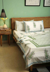Bluebell Hand Block Print Bedsheet + Cushion Cover + Dohar